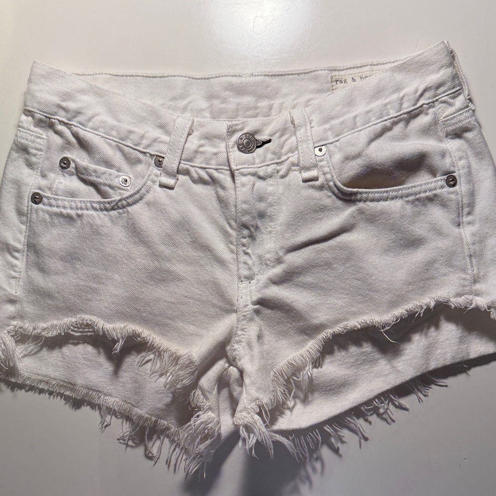 Rag & Bone White Frayed Jean Shorts